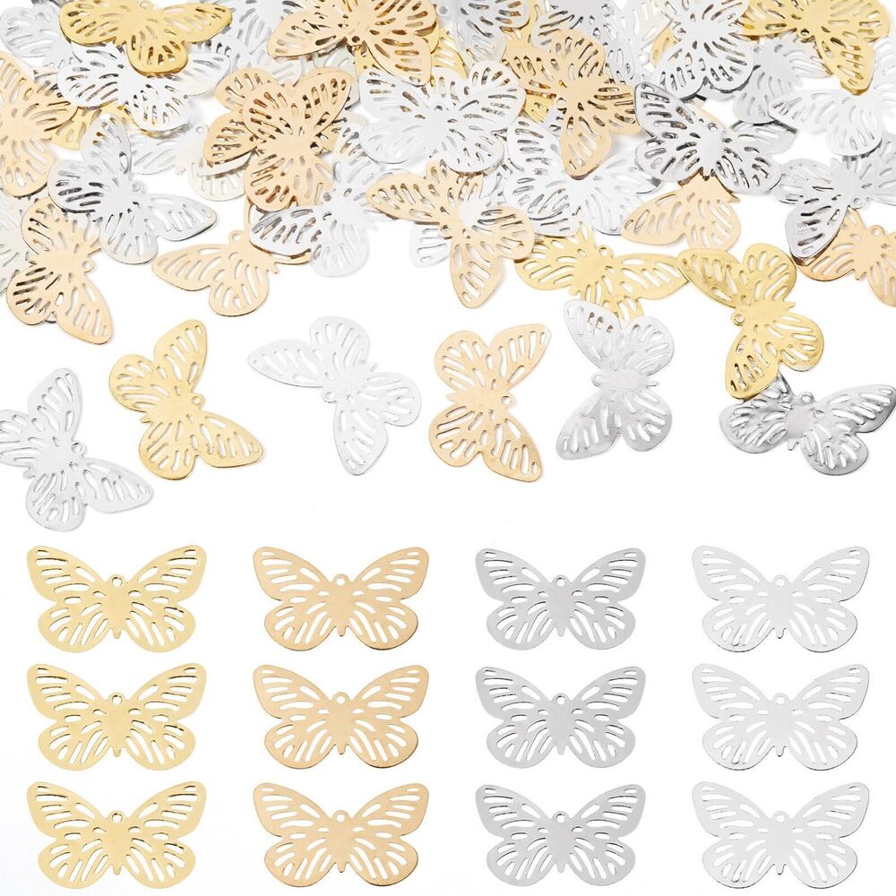 2168 100Pcs Butterfly Filigree Charms Golden Silver Hollow Butterfly